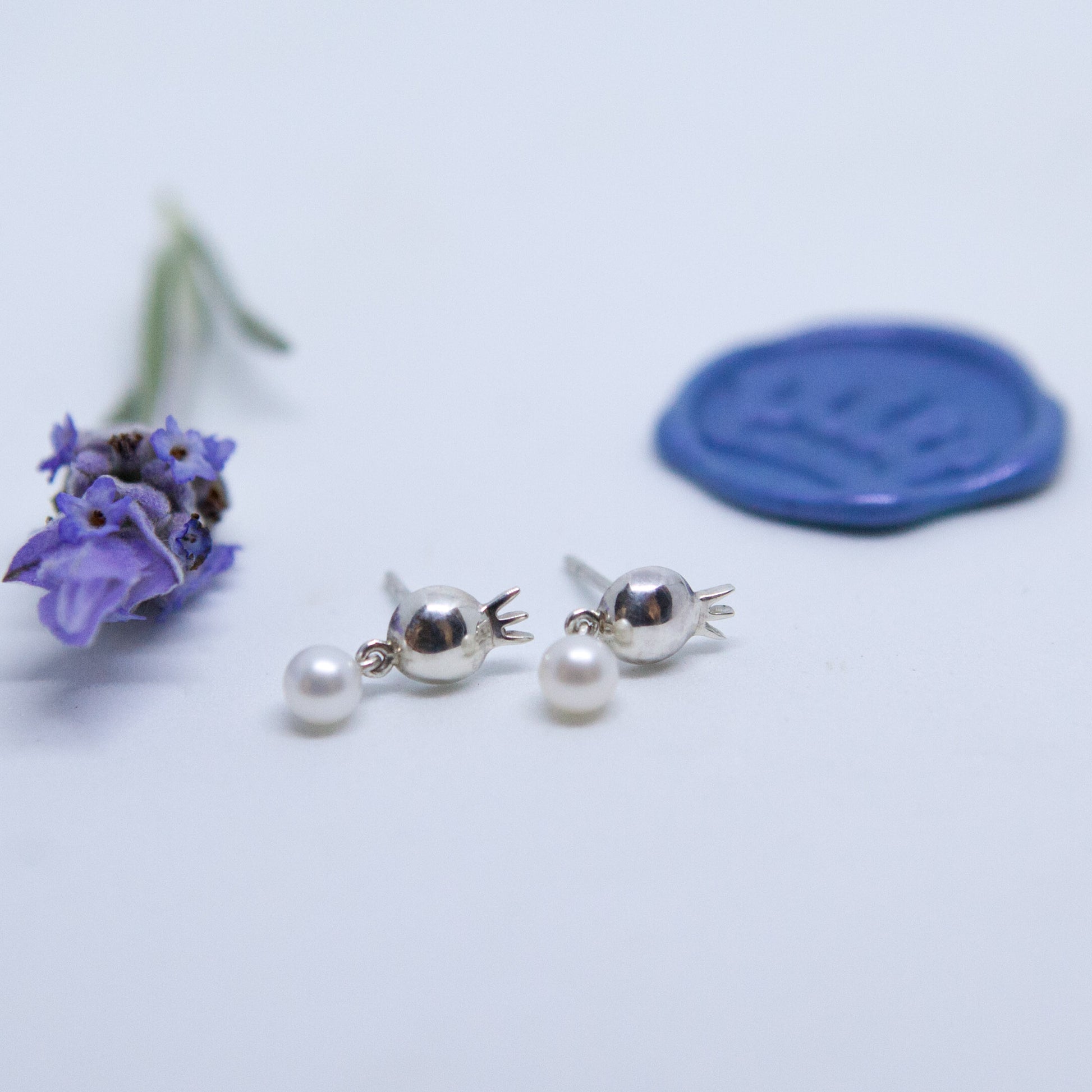 Pomegranate Studs With Pearls - Elloise Jewelry