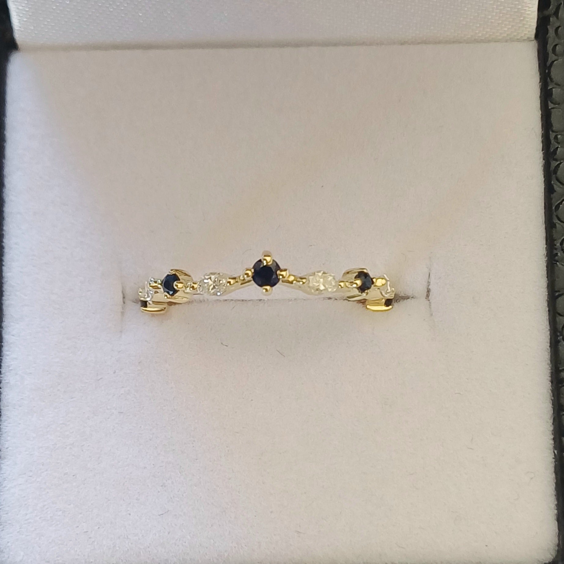 Custom 18ct Gold Wedding and Engagement Ring Set – Diamonds, Sapphires, and Scripture-Inspired Design - Elloise Jewelry