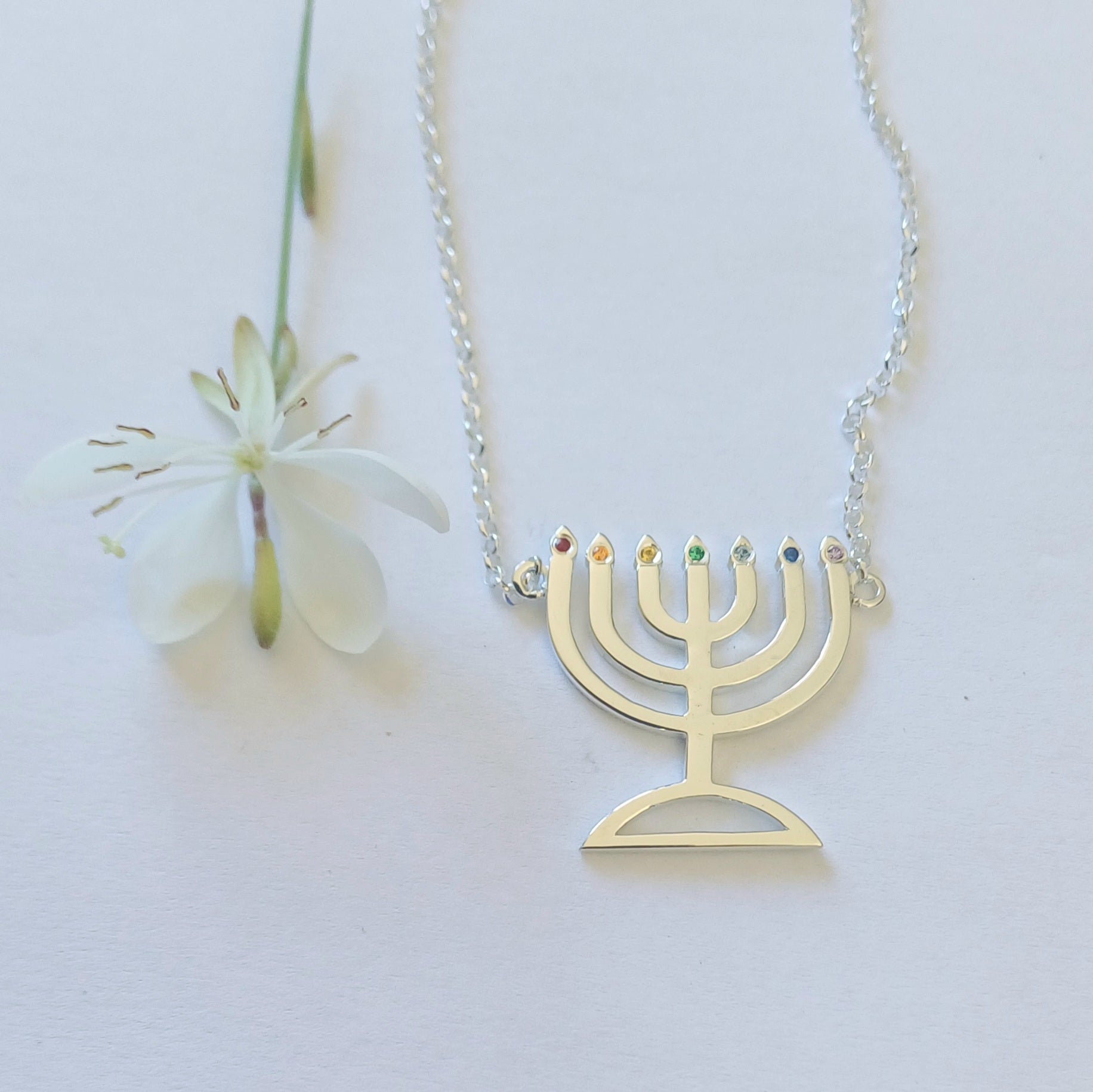 Menorah With Cubics Refined - Elloise Jewelry