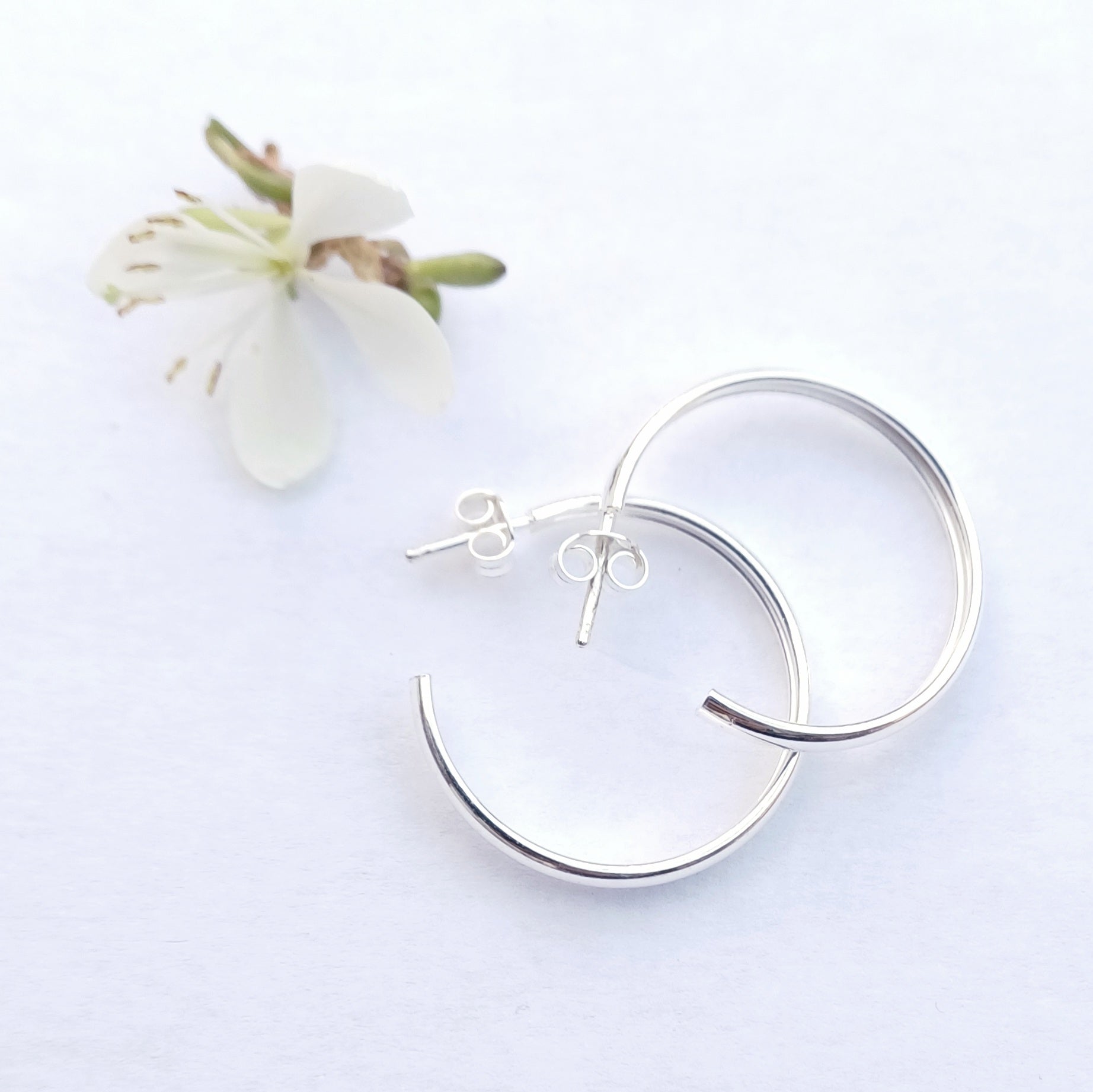 Half Hoop Sterling Silver Earrings (20mm) - Elloise Jewelry