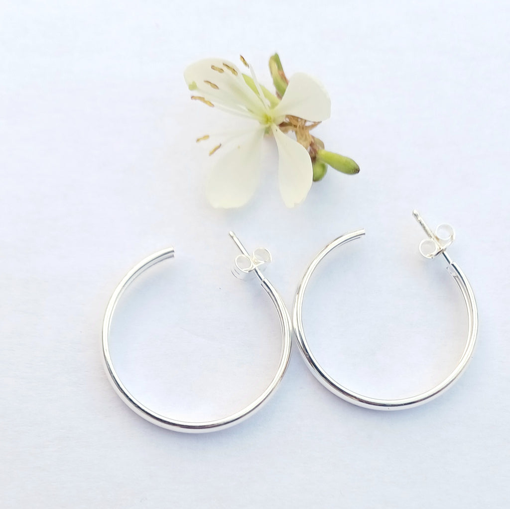 Half Hoop Sterling Silver Earrings (20mm) - Elloise Jewelry
