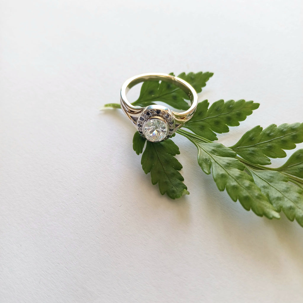 Two-Tone Halo Diamond Ring