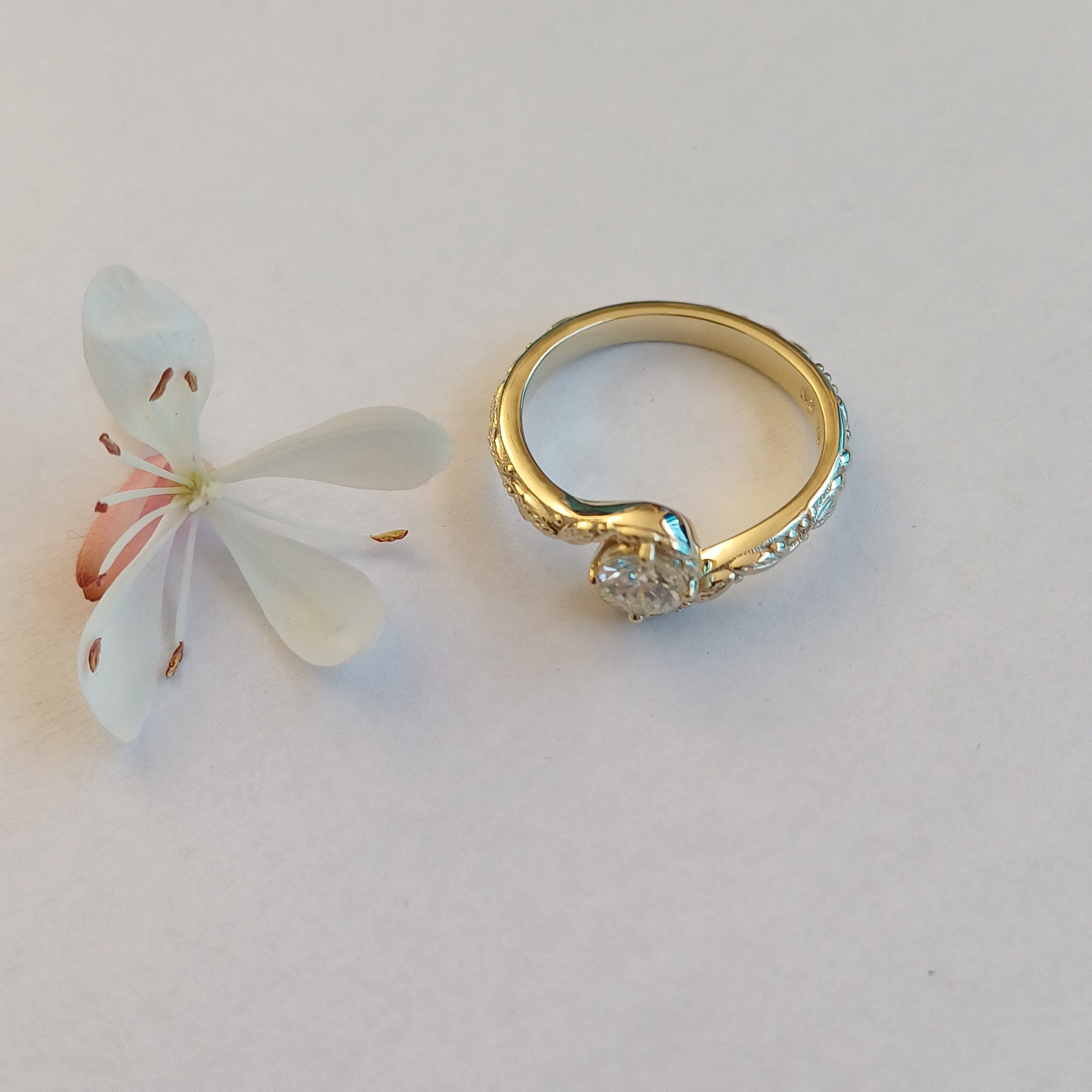 Solitaire Leaf Ring with Curved Band - Elloise Jewelry