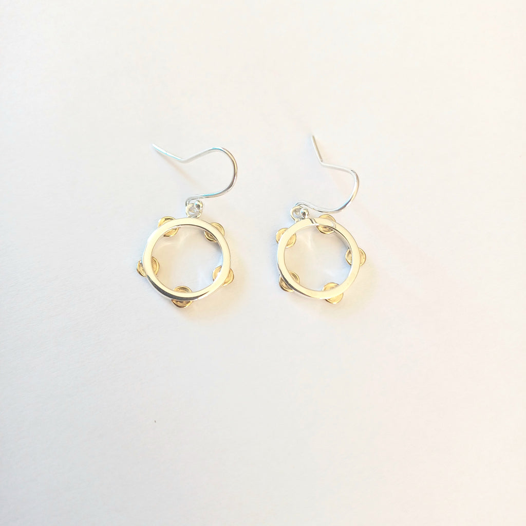 Sterling Silver & Brass Tambourine Earrings - Elloise Jewelry