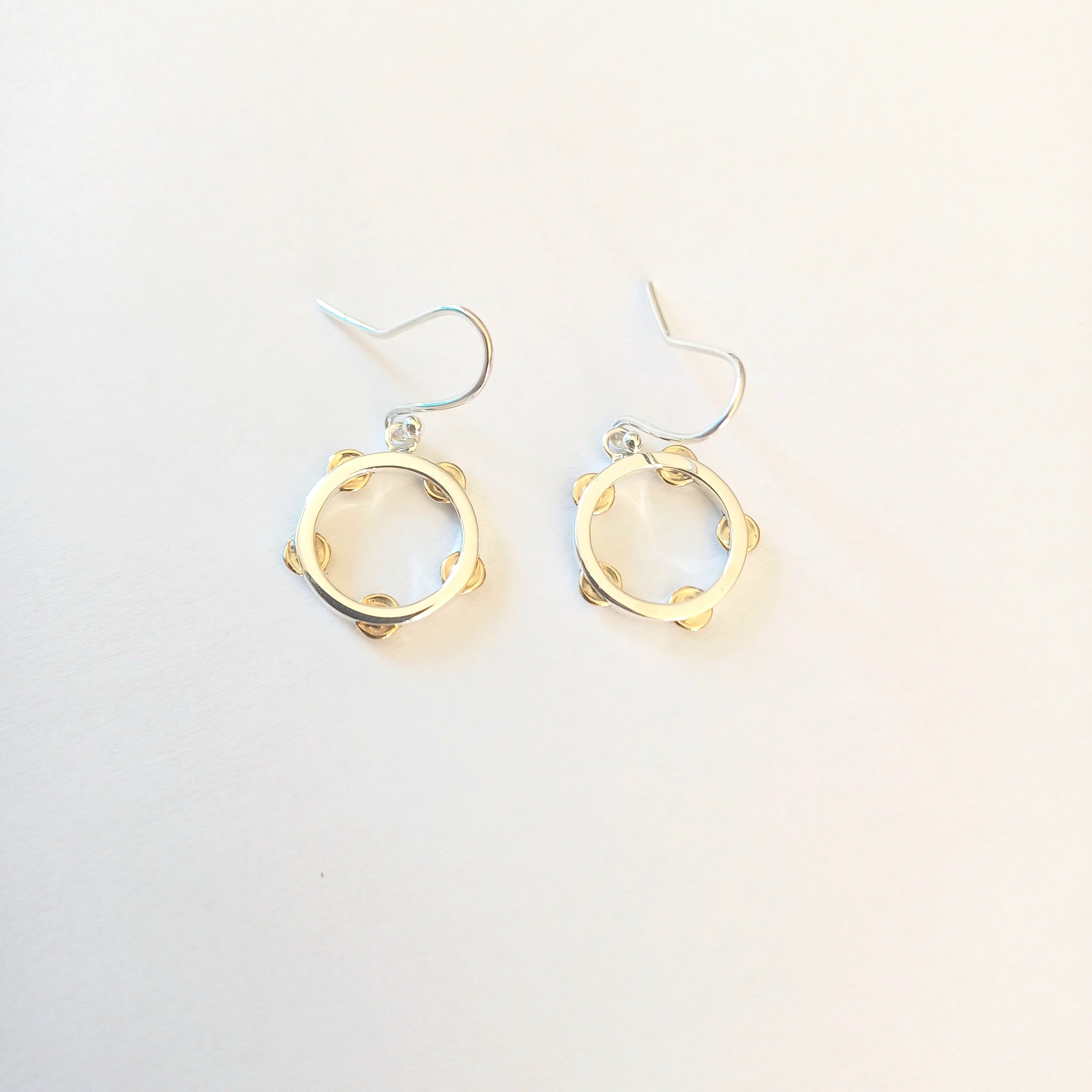 Sterling Silver & Brass Tambourine Earrings - Elloise Jewelry