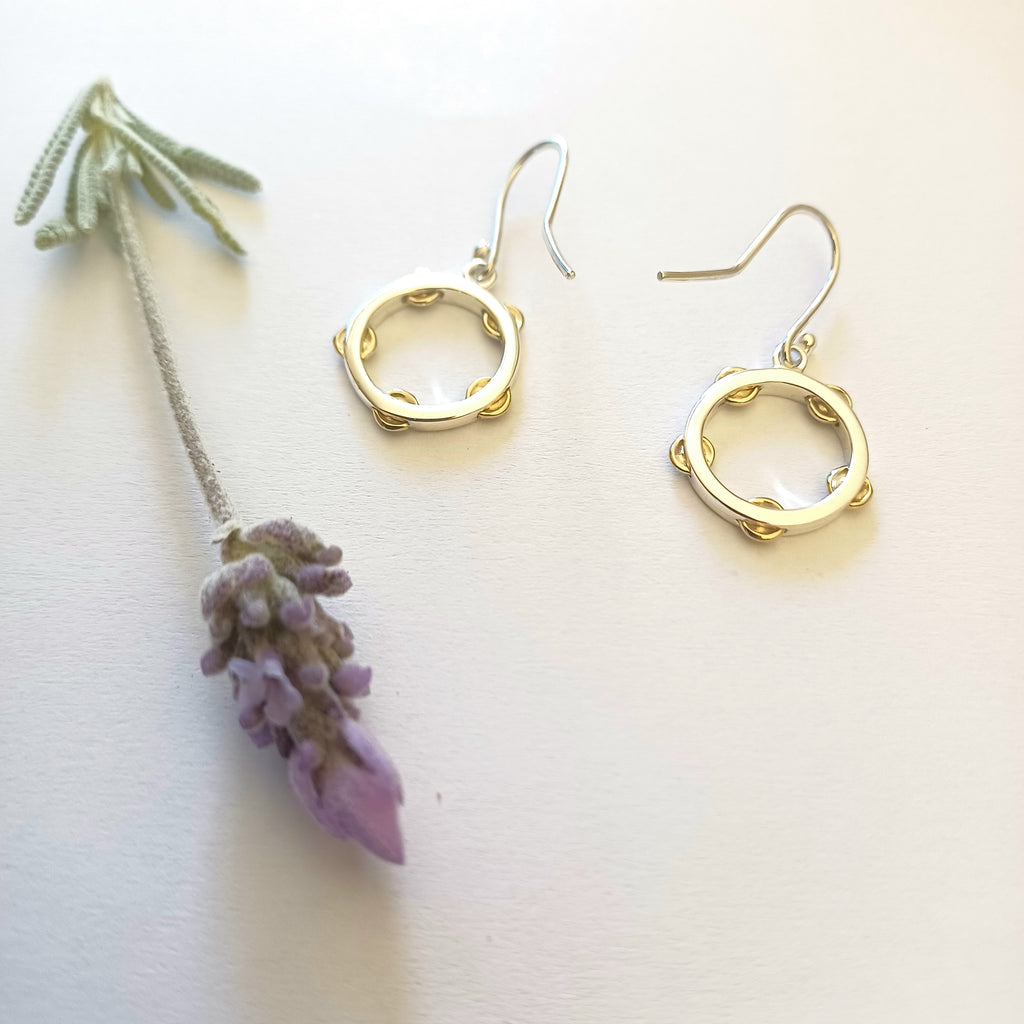Sterling Silver & Brass Tambourine Earrings - Elloise Jewelry