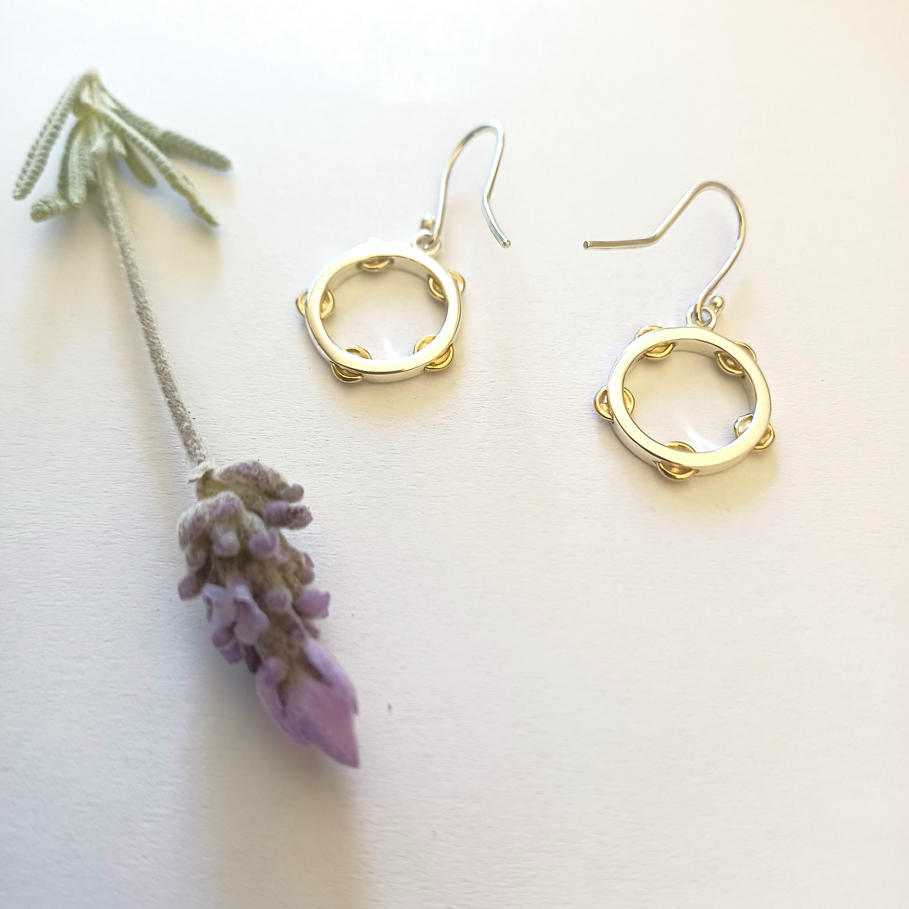 Sterling Silver & Brass Tambourine Earrings - Elloise Jewelry