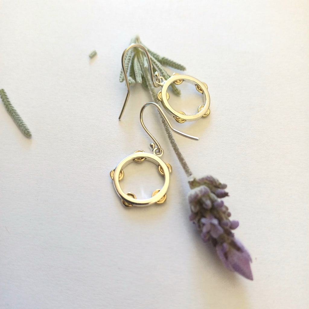 Sterling Silver & Brass Tambourine Earrings - Elloise Jewelry