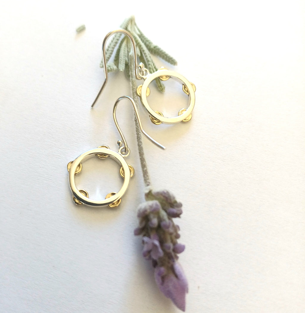 Sterling Silver & Brass Tambourine Earrings - Elloise Jewelry