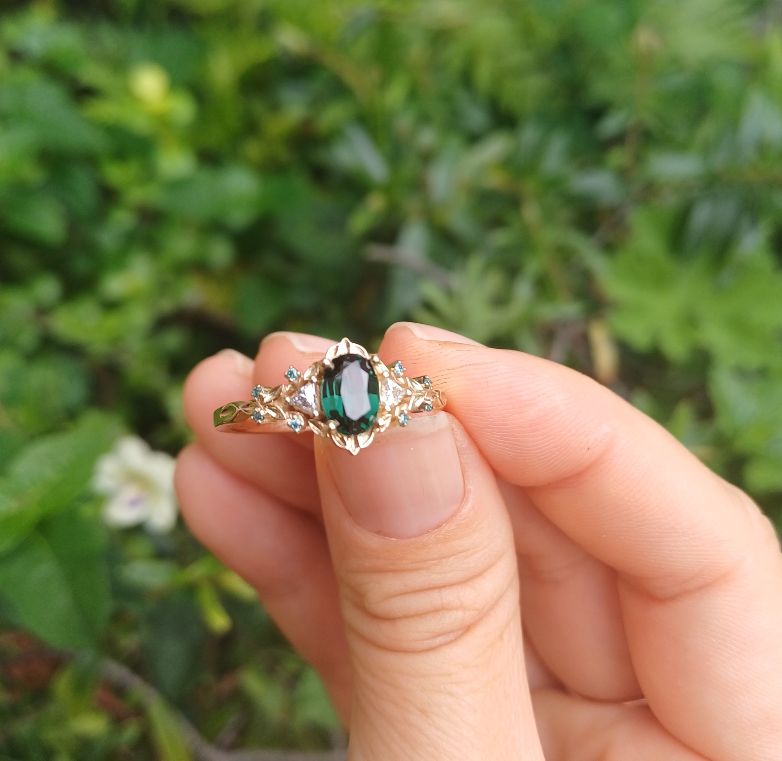 Oval Teal Sapphire Engagement Ring in 9ct Yellow Gold - Elloise Jewelry