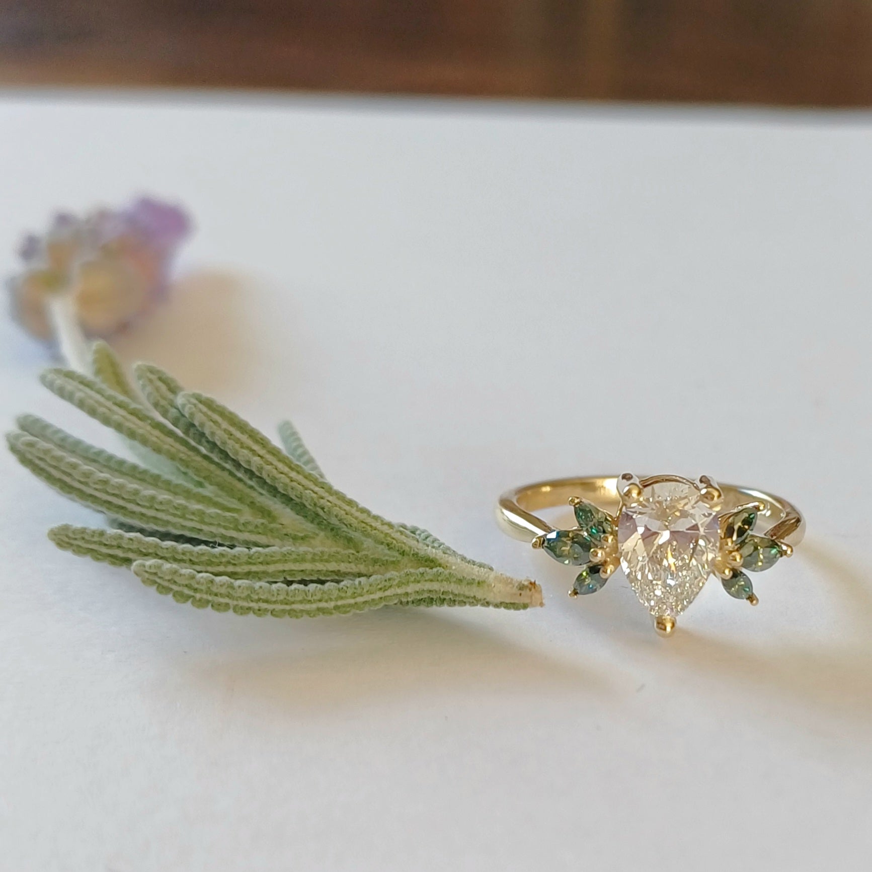 Pear Lab-Diamond & Moissanite Engagement Ring in 9k Gold - Elloise Jewelry