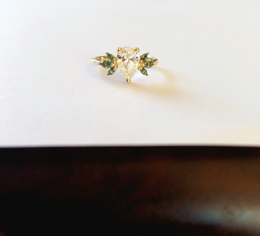 Pear Lab-Diamond & Moissanite Engagement Ring in 9k Gold - Elloise Jewelry