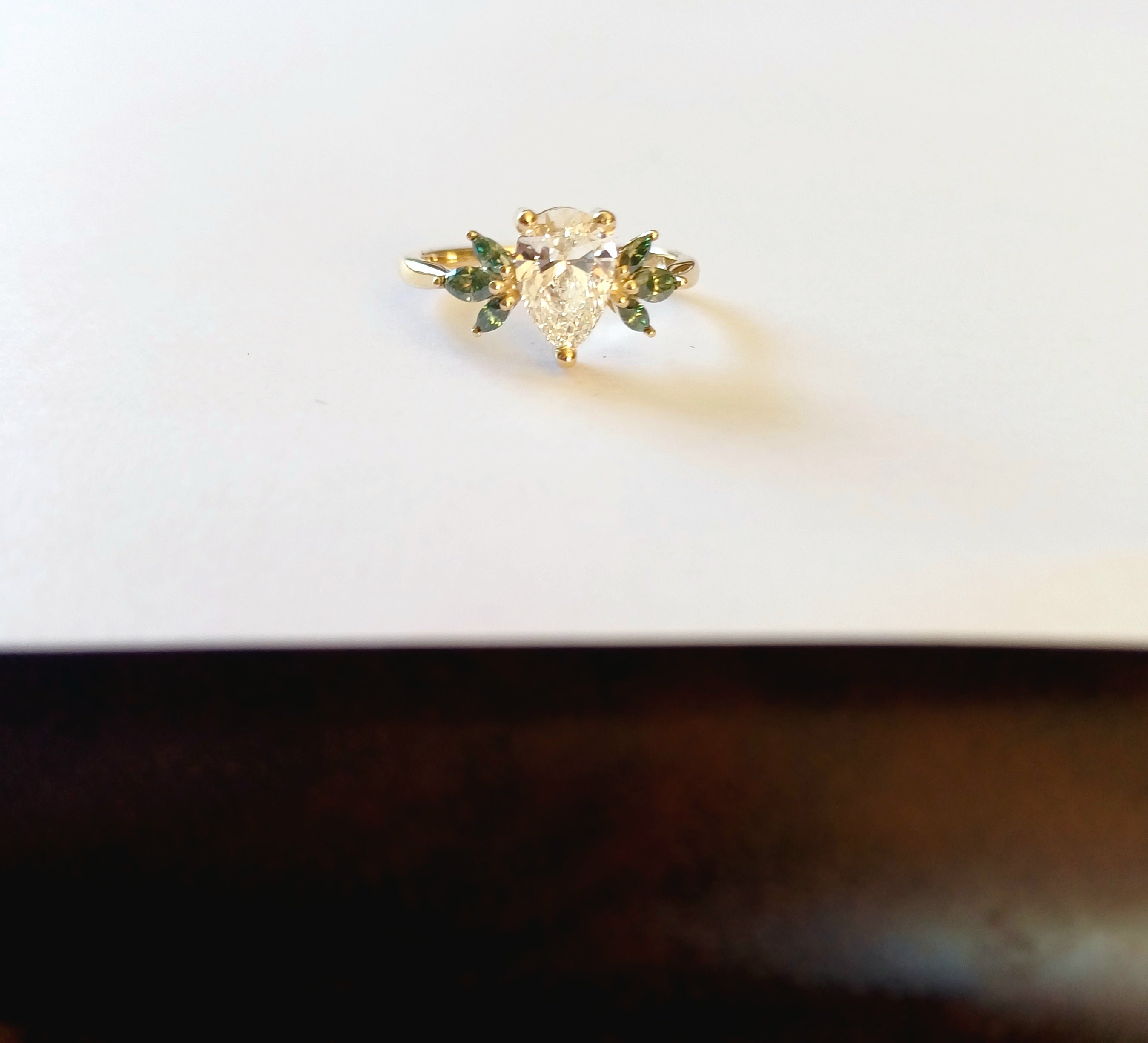 Pear Lab-Diamond & Moissanite Engagement Ring in 9k Gold - Elloise Jewelry
