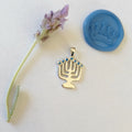 Rustic Menorah Pendant with Cubic Zirconia – Elegant Symbol of Light & Faith