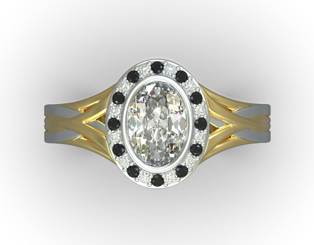 Two-Tone Halo Diamond Ring - Elloise Jewelry