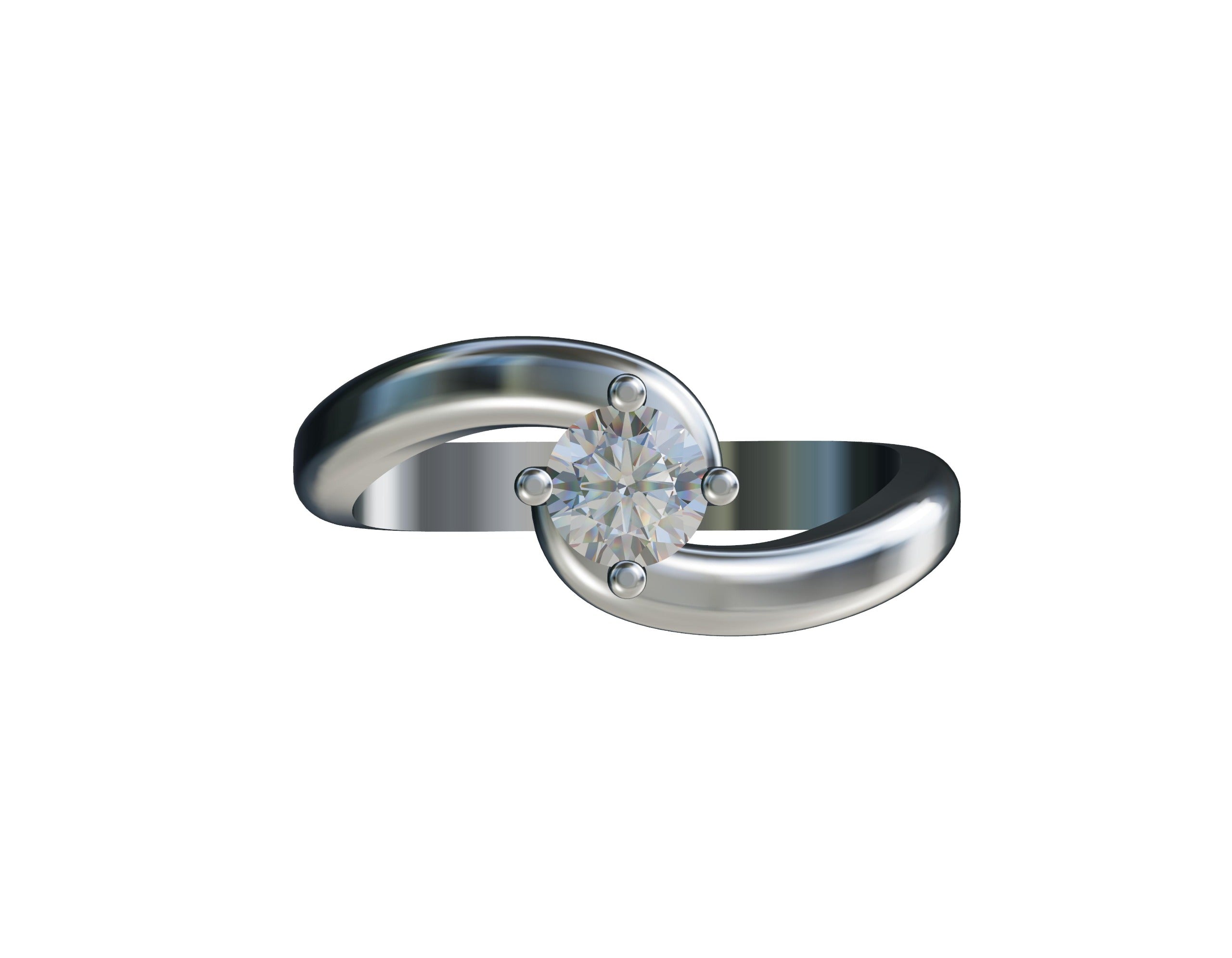 Curved Band Solitaire Ring - Elloise Jewelry