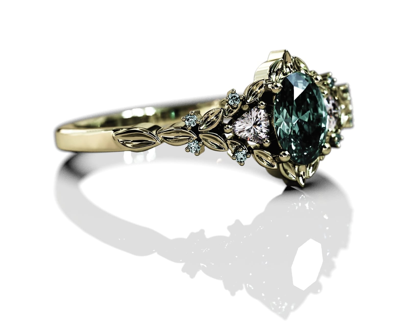 Oval Teal Sapphire Engagement Ring in 9ct Yellow Gold - Elloise Jewelry