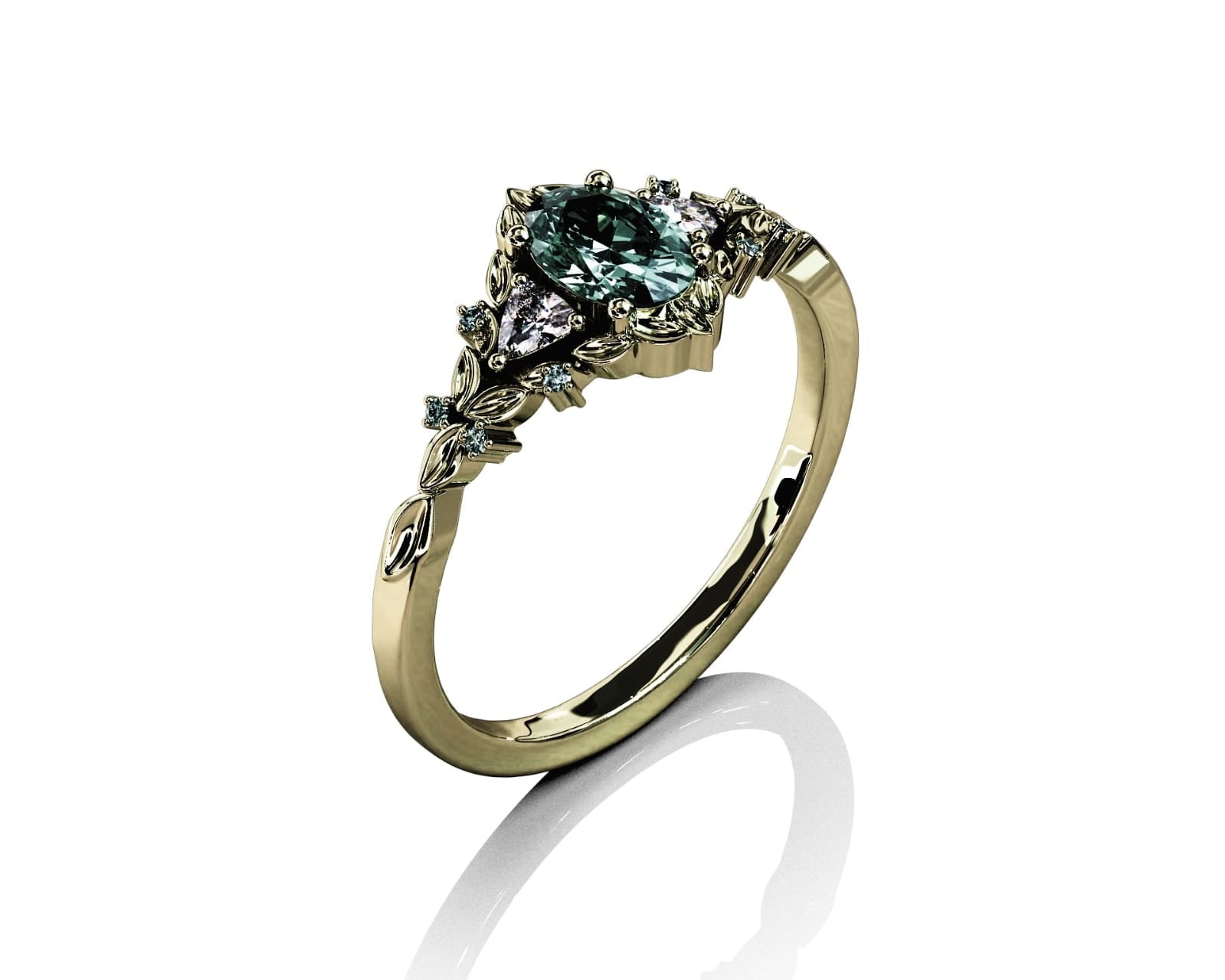 Oval Teal Sapphire Engagement Ring in 9ct Yellow Gold - Elloise Jewelry