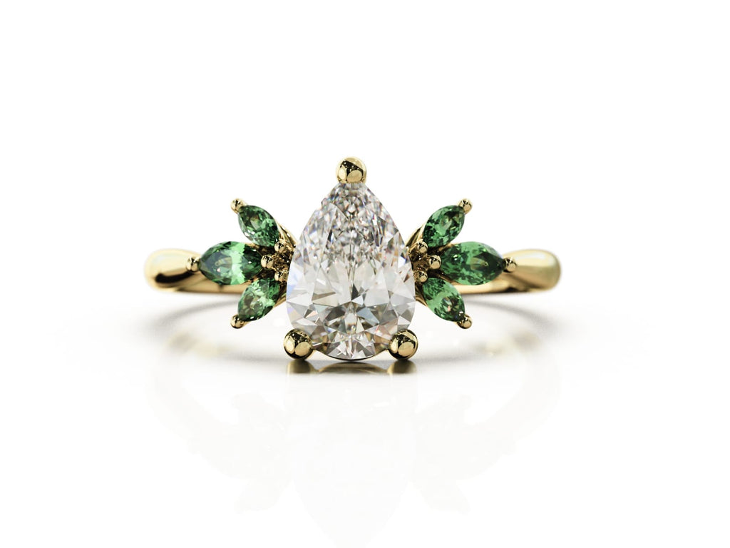 Pear Lab-Diamond & Moissanite Engagement Ring in 9k Gold - Elloise Jewelry