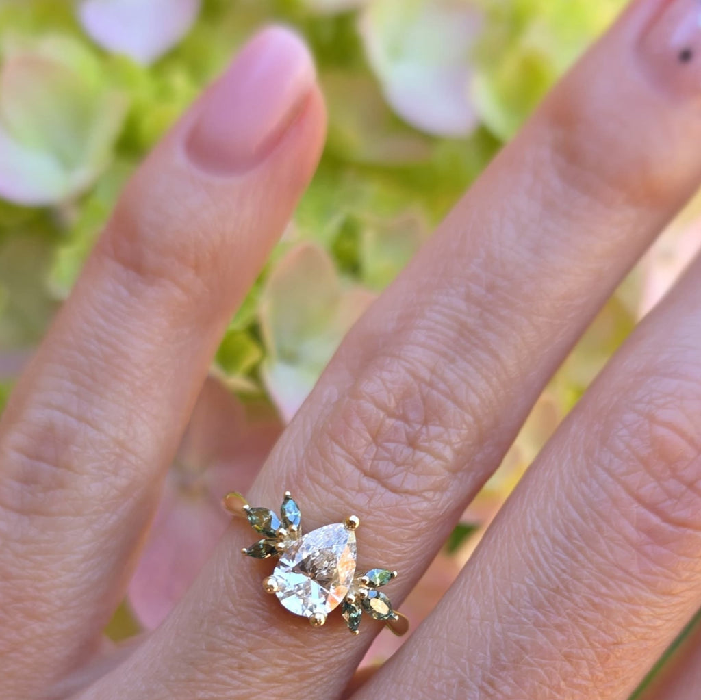 Pear Lab-Diamond & Moissanite Engagement Ring in 9k Gold - Elloise Jewelry