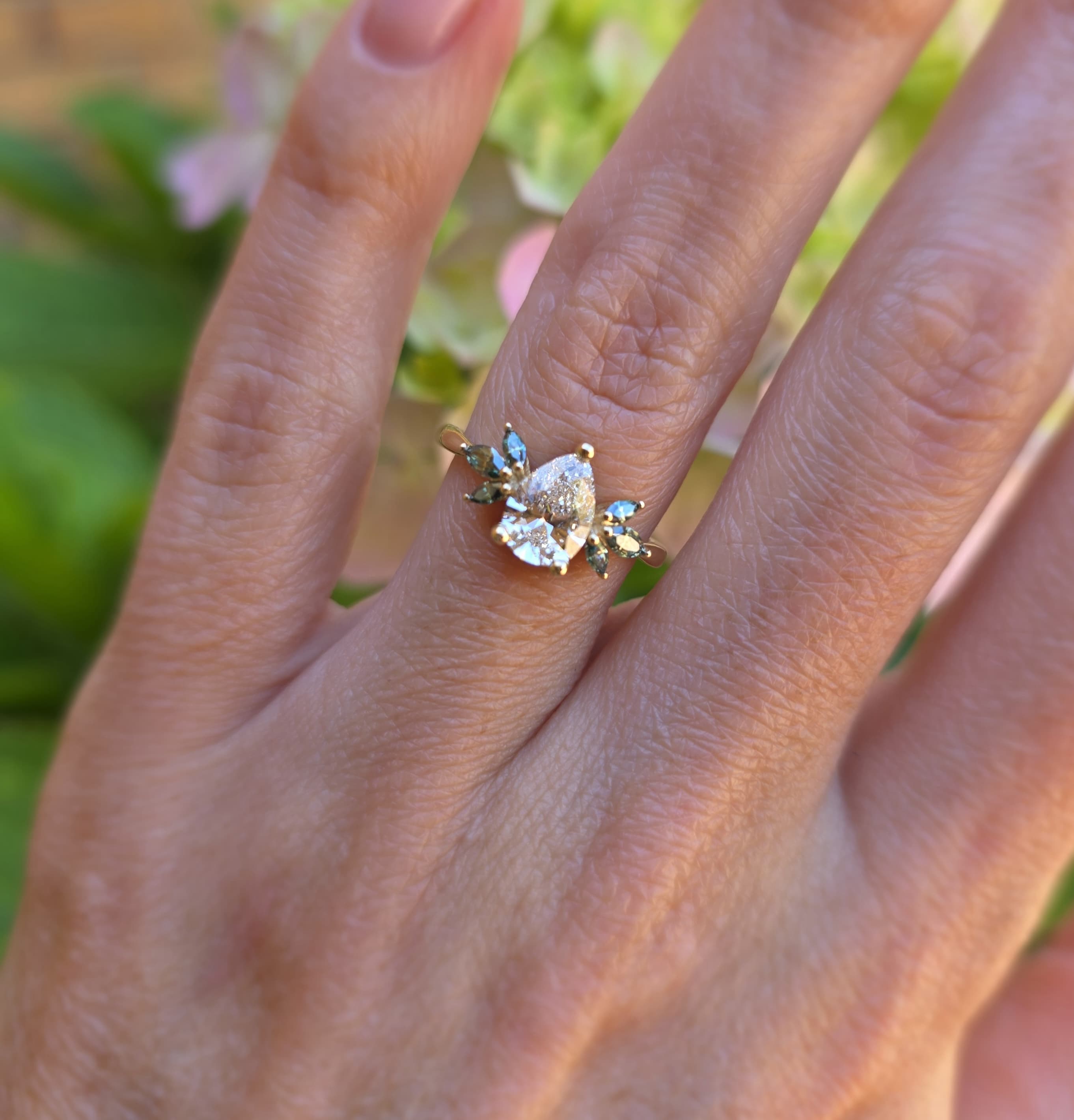 Pear Lab-Diamond & Moissanite Engagement Ring in 9k Gold - Elloise Jewelry