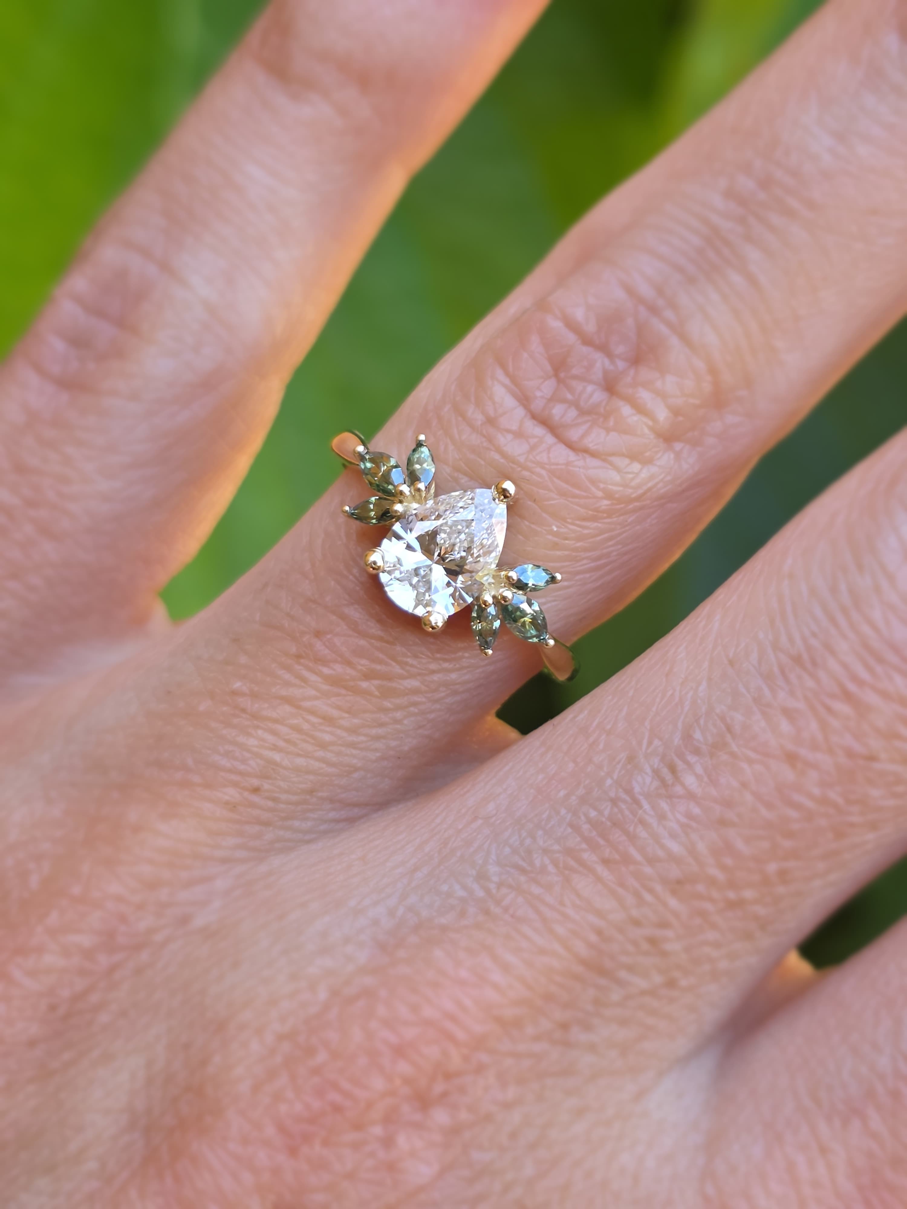 Pear Lab-Diamond & Moissanite Engagement Ring in 9k Gold - Elloise Jewelry