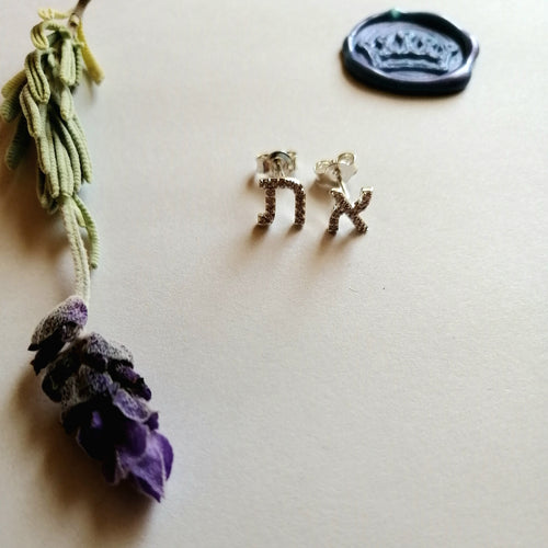 Aleph Tav Studs With Cubics - Elloise Jewelry