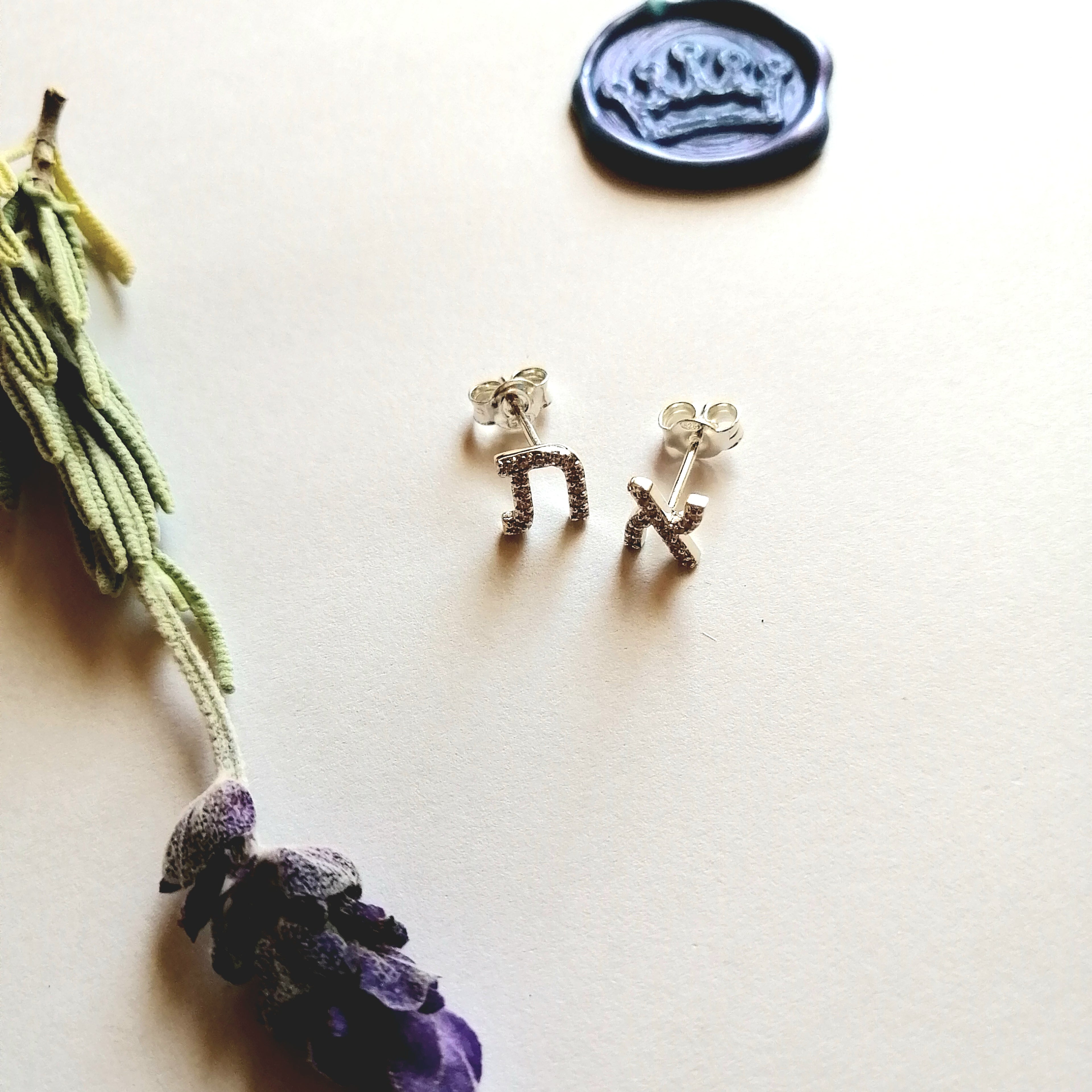 Aleph Tav Studs With Cubics - Elloise Jewelry