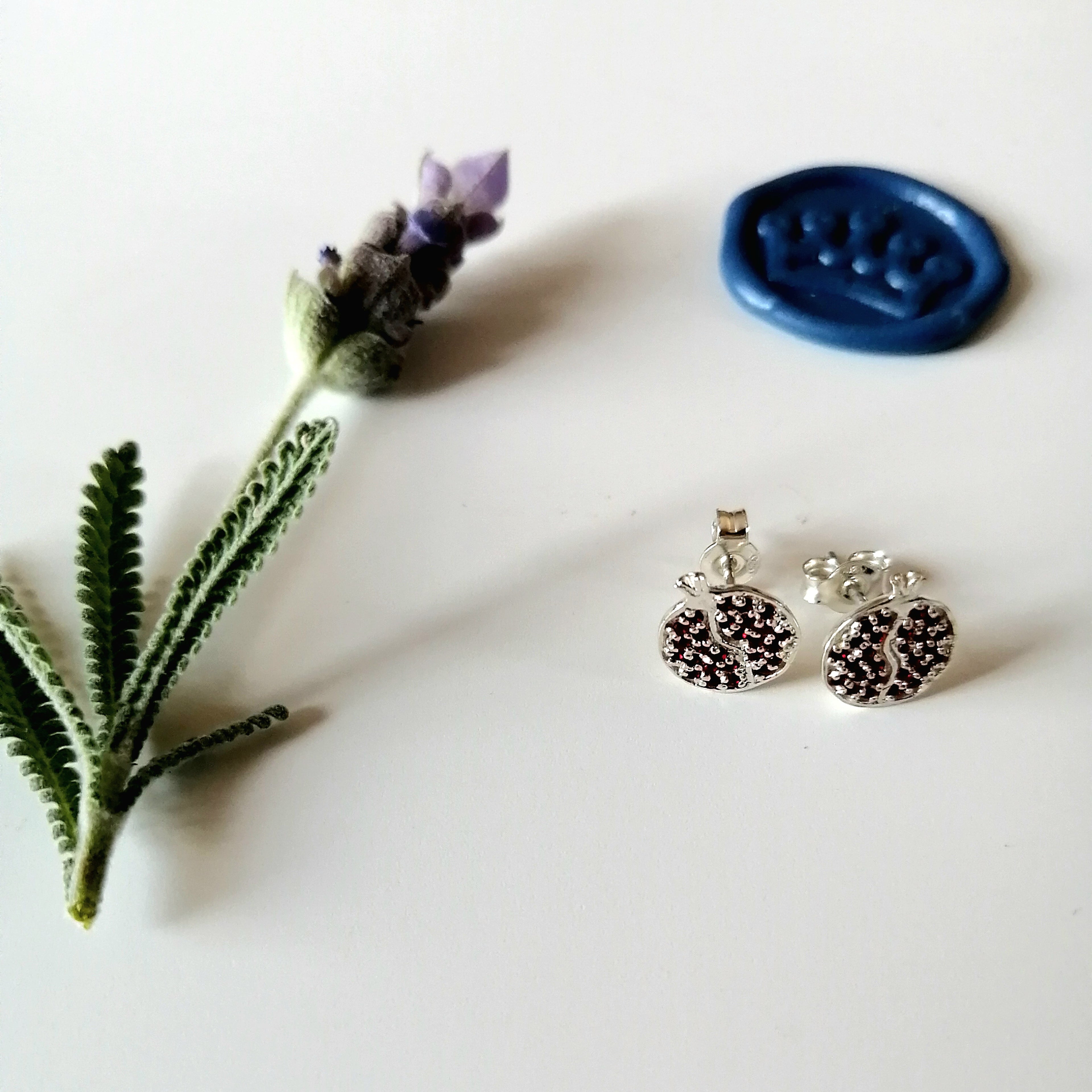 Sterling Silver Pomegranate Studs With Cubics - Elloise Jewelry