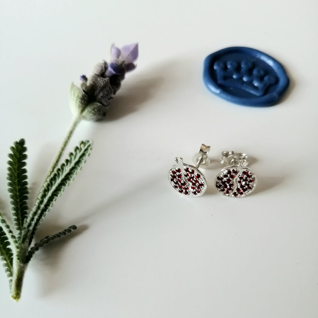 Sterling Silver Pomegranate Studs With Cubics - Elloise Jewelry