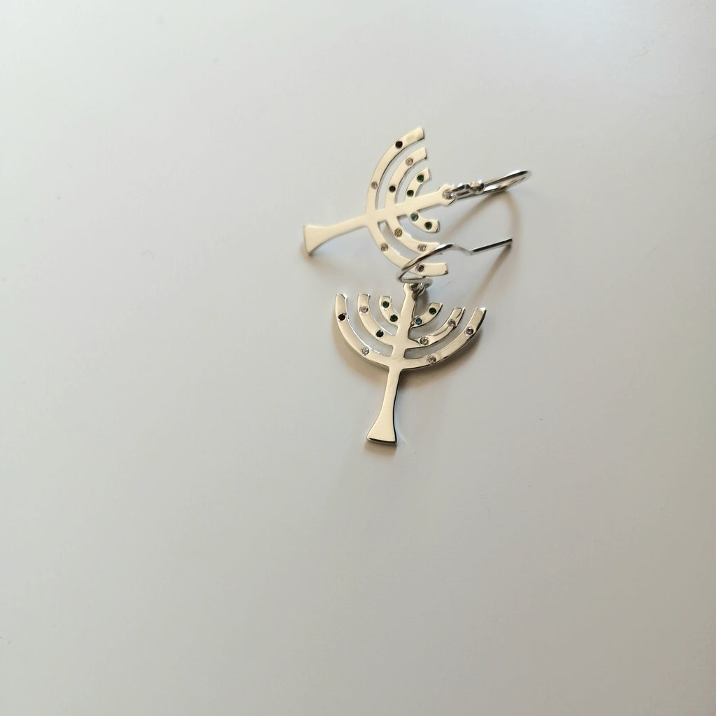 Menorah Earrings with 12 Cubics