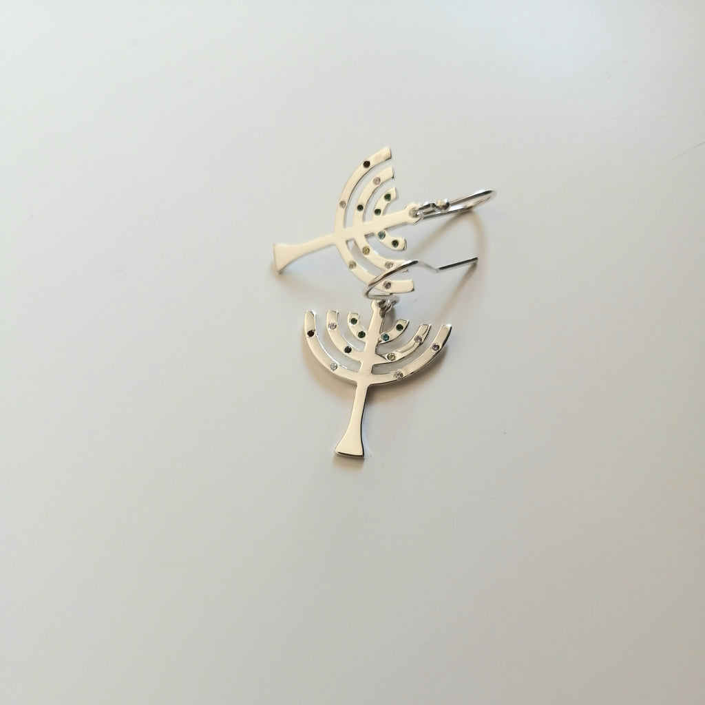 Menorah Earrings with 12 Cubics