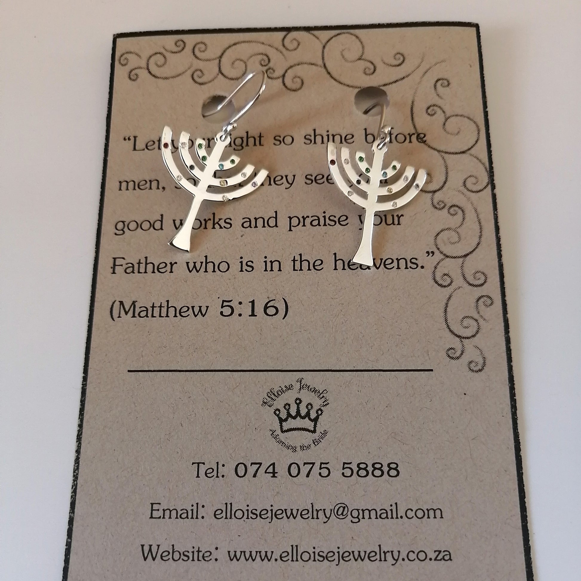 Menorah Earrings with 12 Cubics