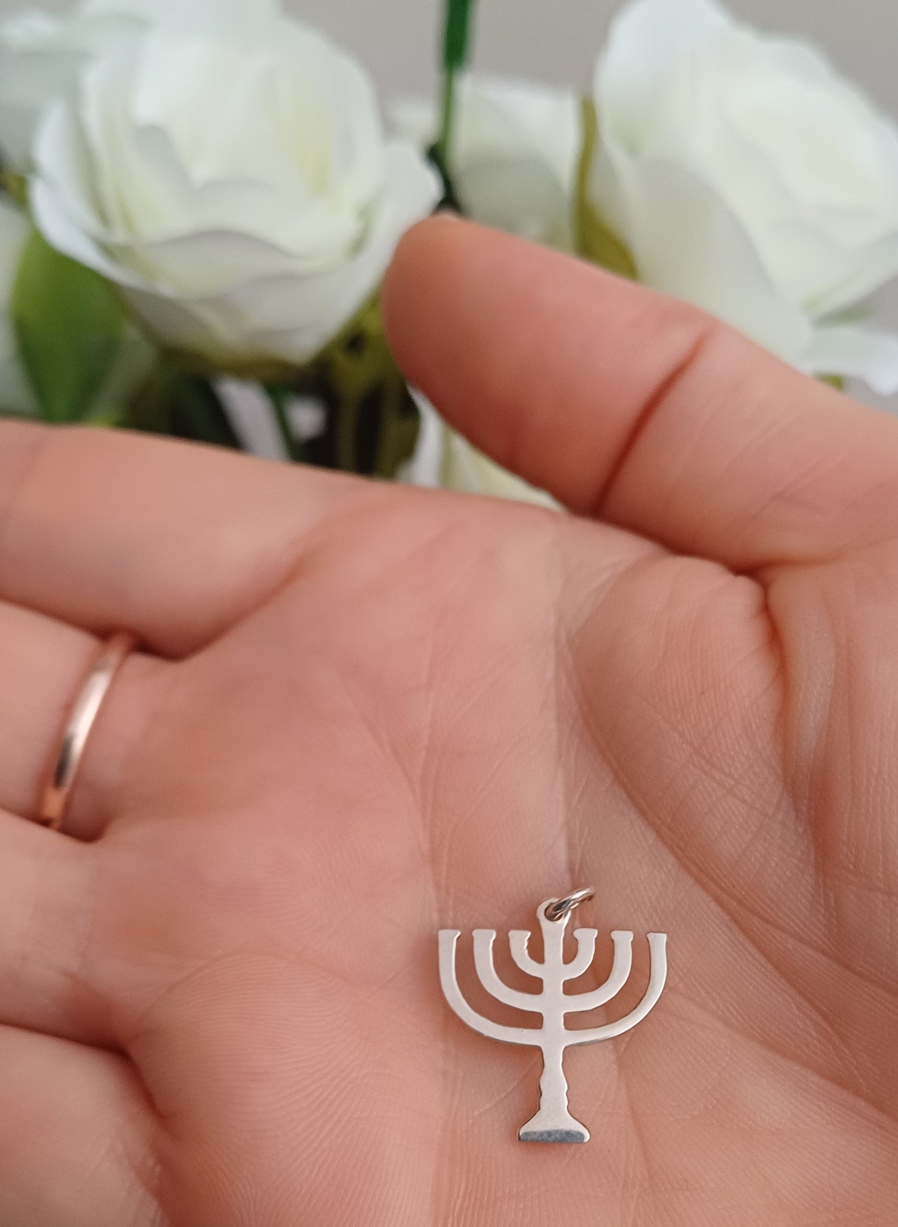 Menorah Pendant Arms Open (small) - Elloise Jewelry