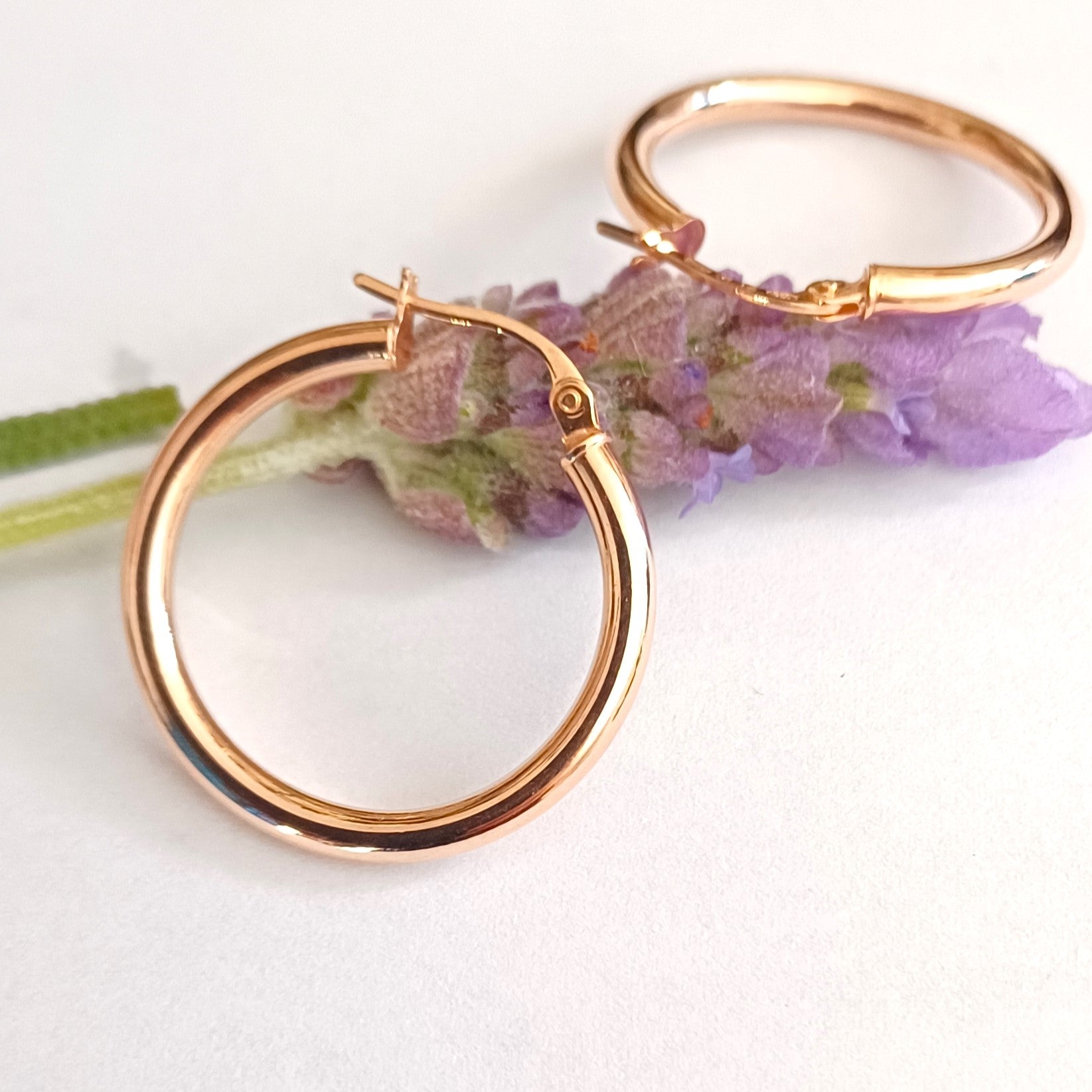 Rose Gold Round-Shaped Hoop Earrings - Elloise Jewelry