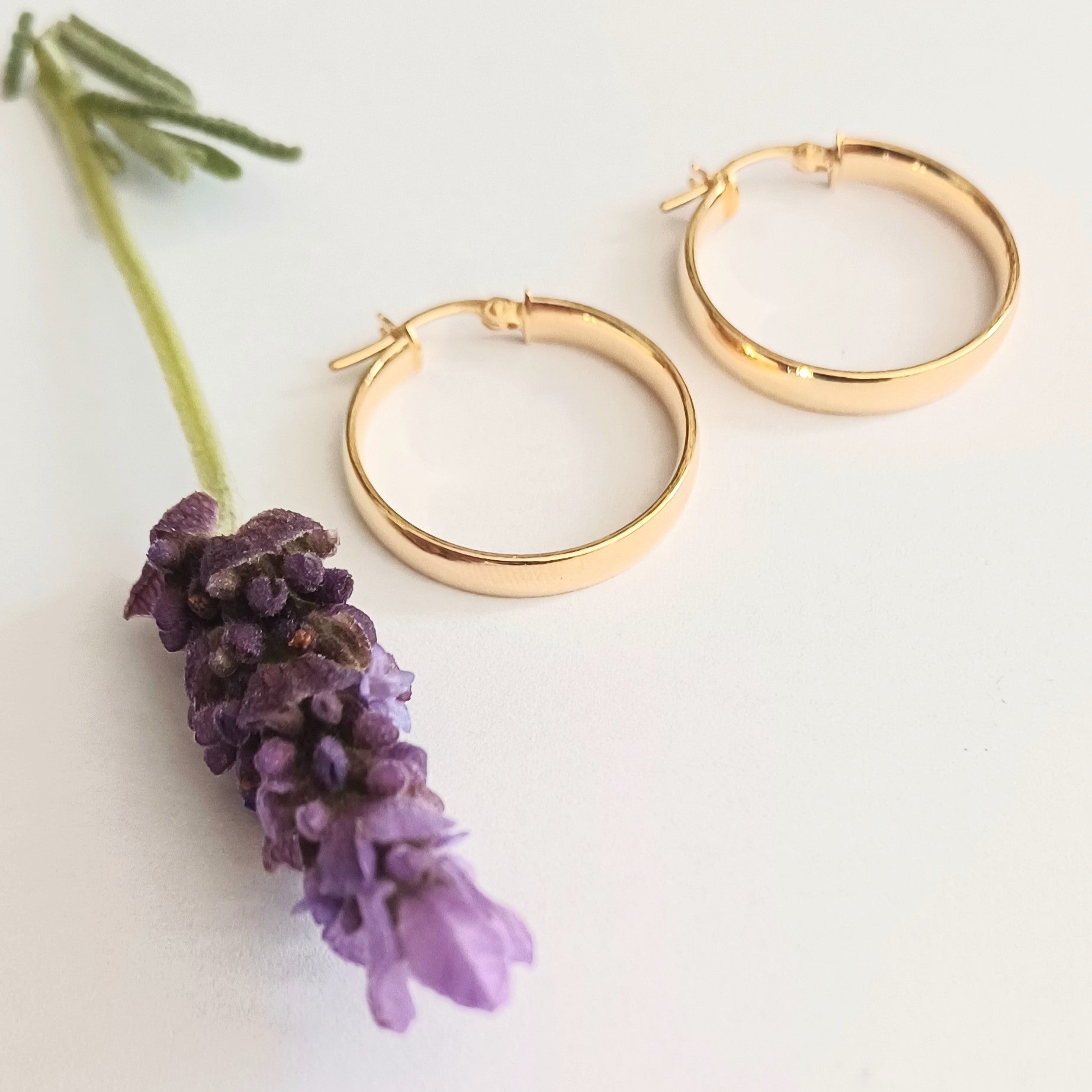 Yellow Gold D-shaped Hoop Earrings - Elloise Jewelry