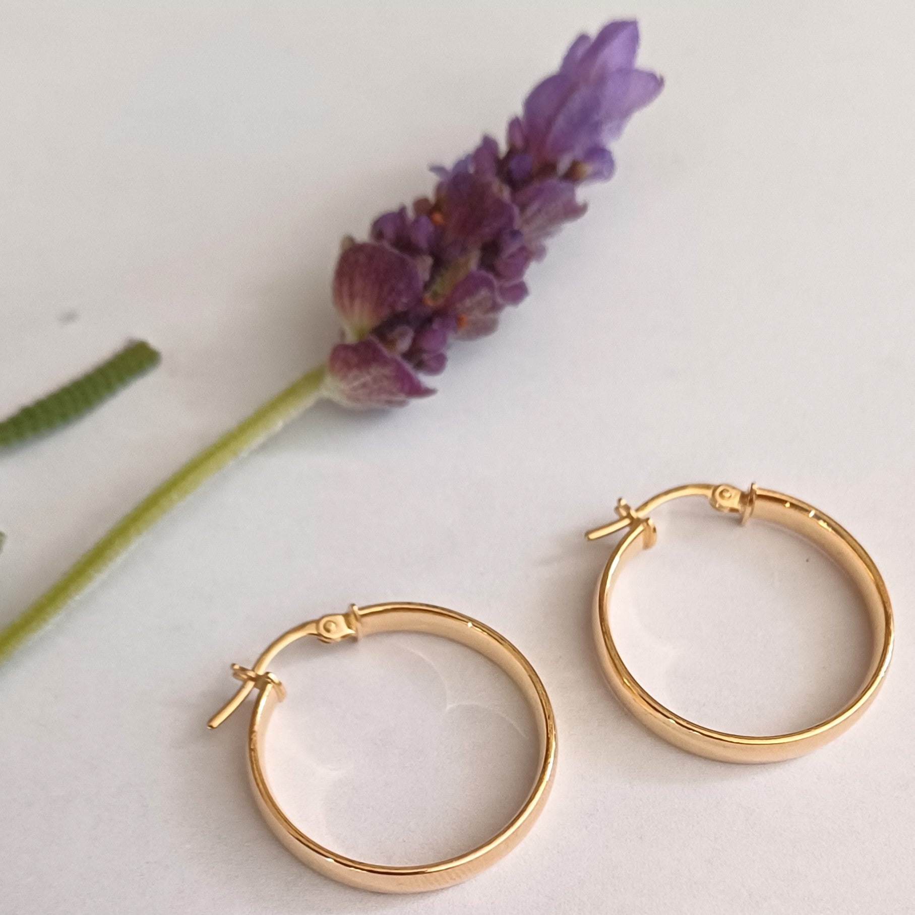 Yellow Gold D-shaped Hoop Earrings - Elloise Jewelry