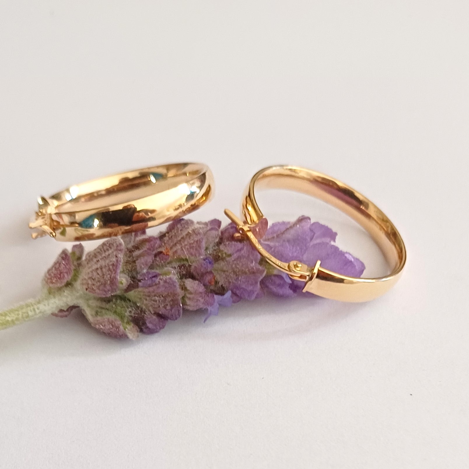 Yellow Gold D-shaped Hoop Earrings - Elloise Jewelry