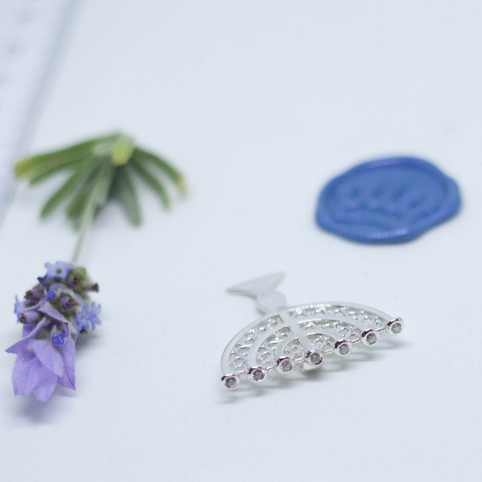 Menorah with Zirconia Pendant - Elloise Jewelry