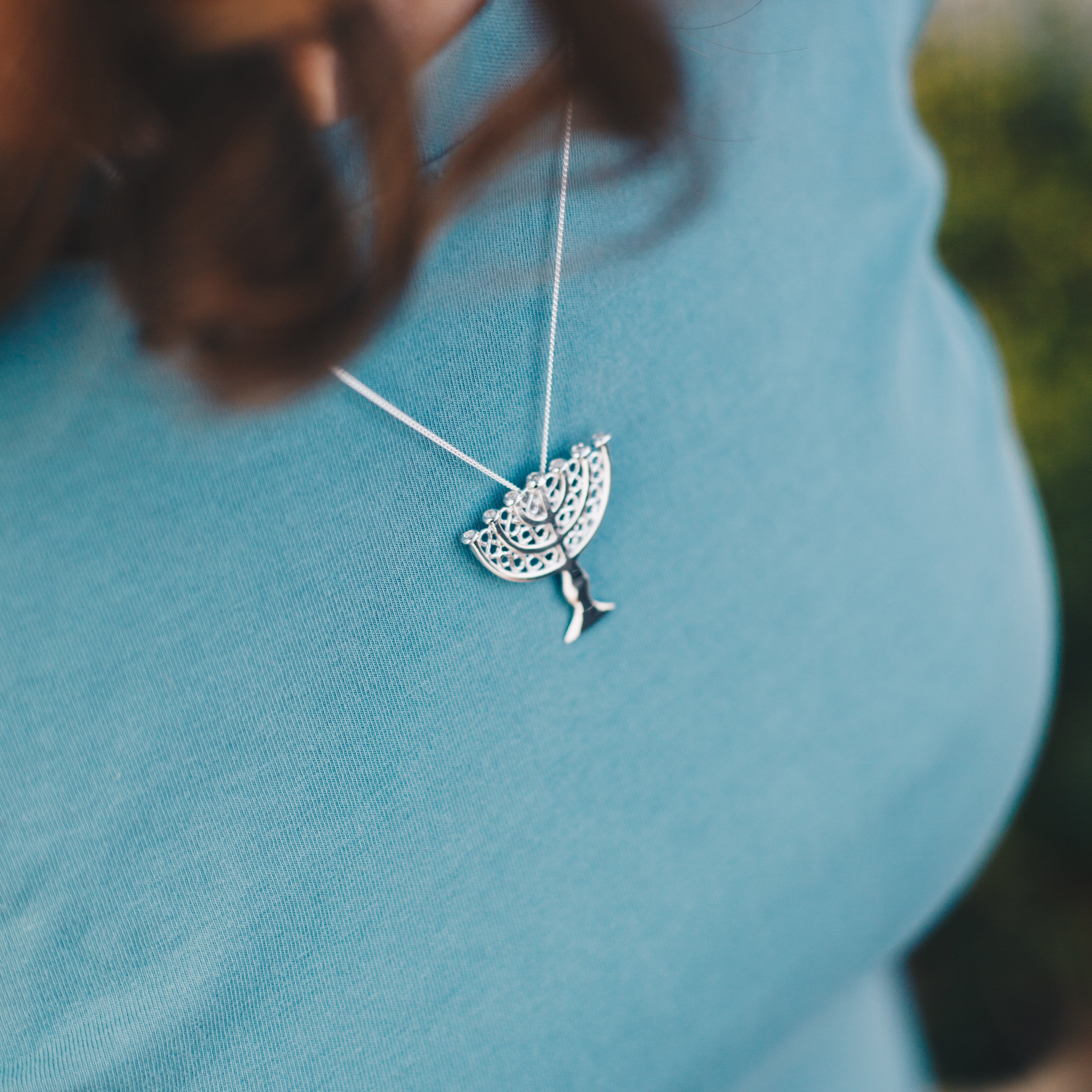 Menorah with Zirconia Pendant - Elloise Jewelry
